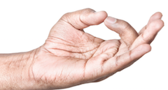 Thumb touches tip of middle finger